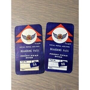 2 Royal Nepal Airlines Boarding Passes Vintage Sequential Seats